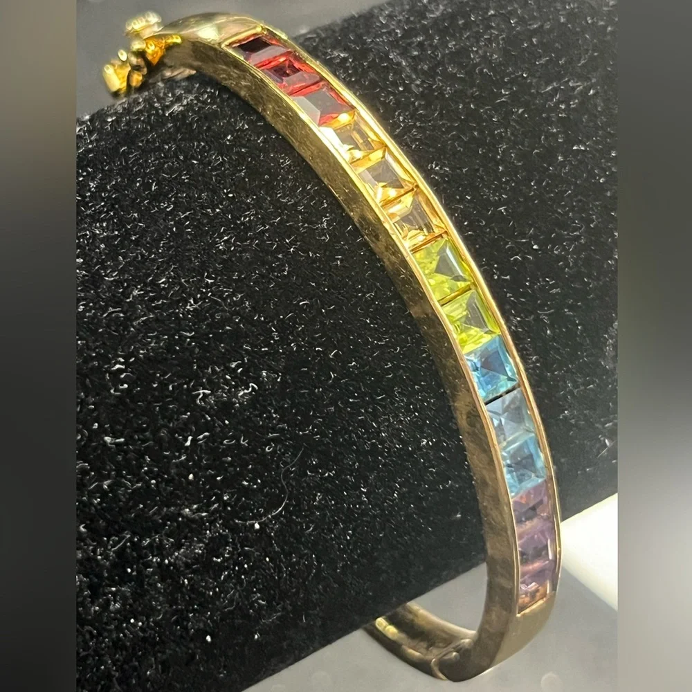 Suzanne Somers vintage rainbow princess cut REAL gemstone bangle bracelet HSN